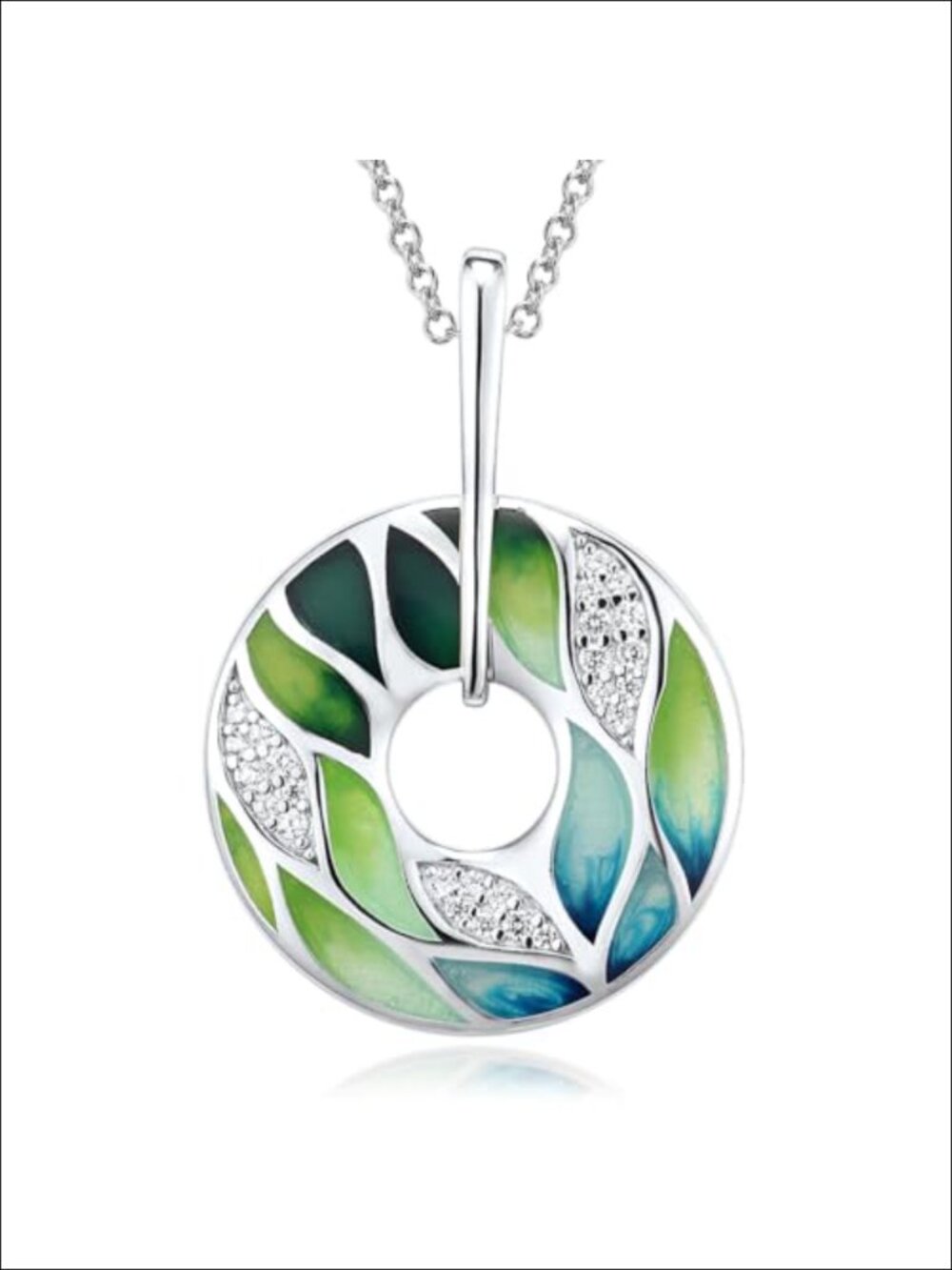 925 Sterling Silver Handmade Enamel Pendant Leaf Shape